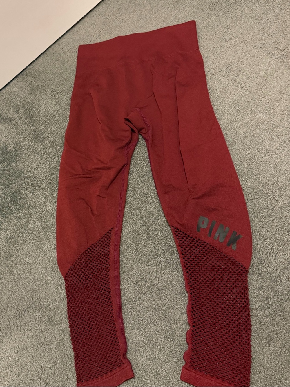 PINK Victoria's Secret Maroon Mesh-Panel Leggings